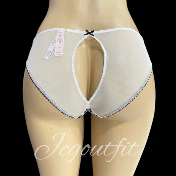 Victorias Secret Dream Angels Cheekini Sheer Peek a boo Panty White/ Black - Picture 2 of 2